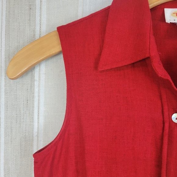 Vintage‎ Talbots Linen Blend Button Front Midi Dress Red Size 6 Petite Lagenlook - Picture 2 of 10